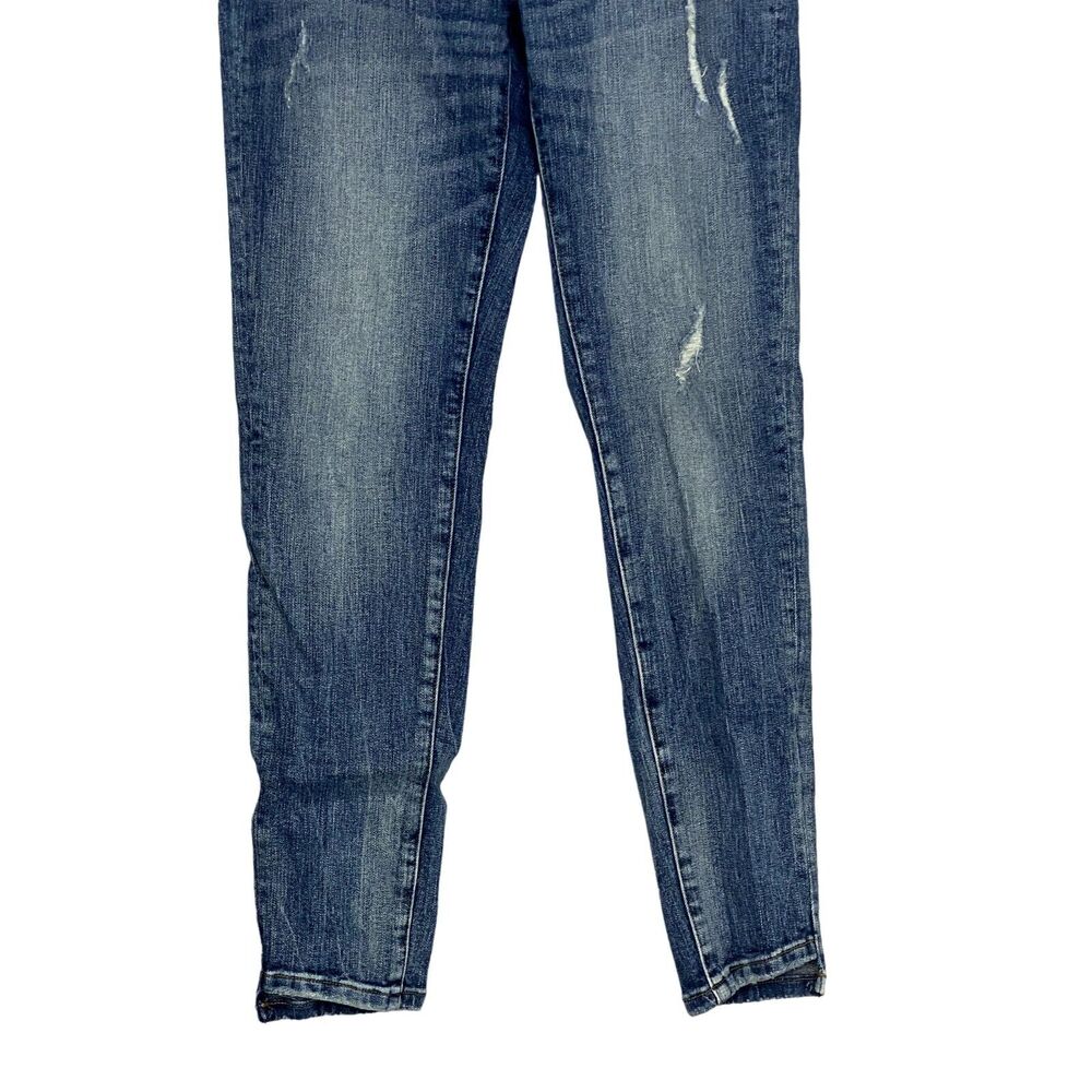 ZARA Cotton Skinny Mid Rise Distressed Stretch Casual Jean Hem Side Slits 2 Blue - Picture 4 of 15